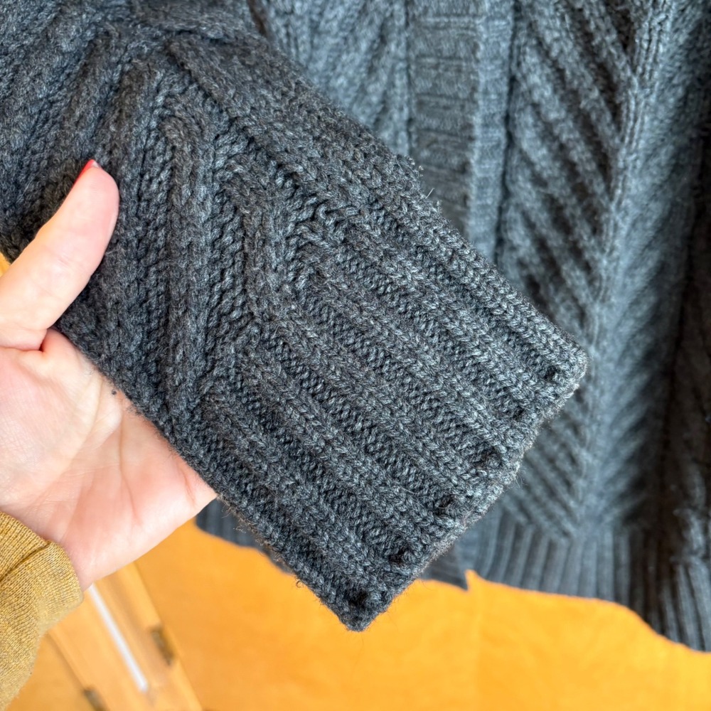 Pure Collection Cardigan Women Medium Grey Wool Cashmere Cable Knit Long Sweater - Picture 7 of 9